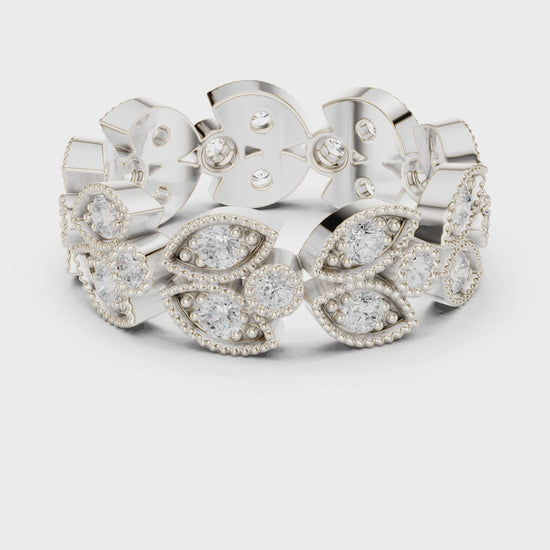 Petal Floral Round Diamond Eternity Band in Silver