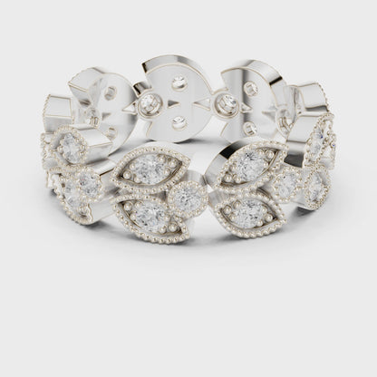 Petal Floral Round Diamond Eternity Band in Silver