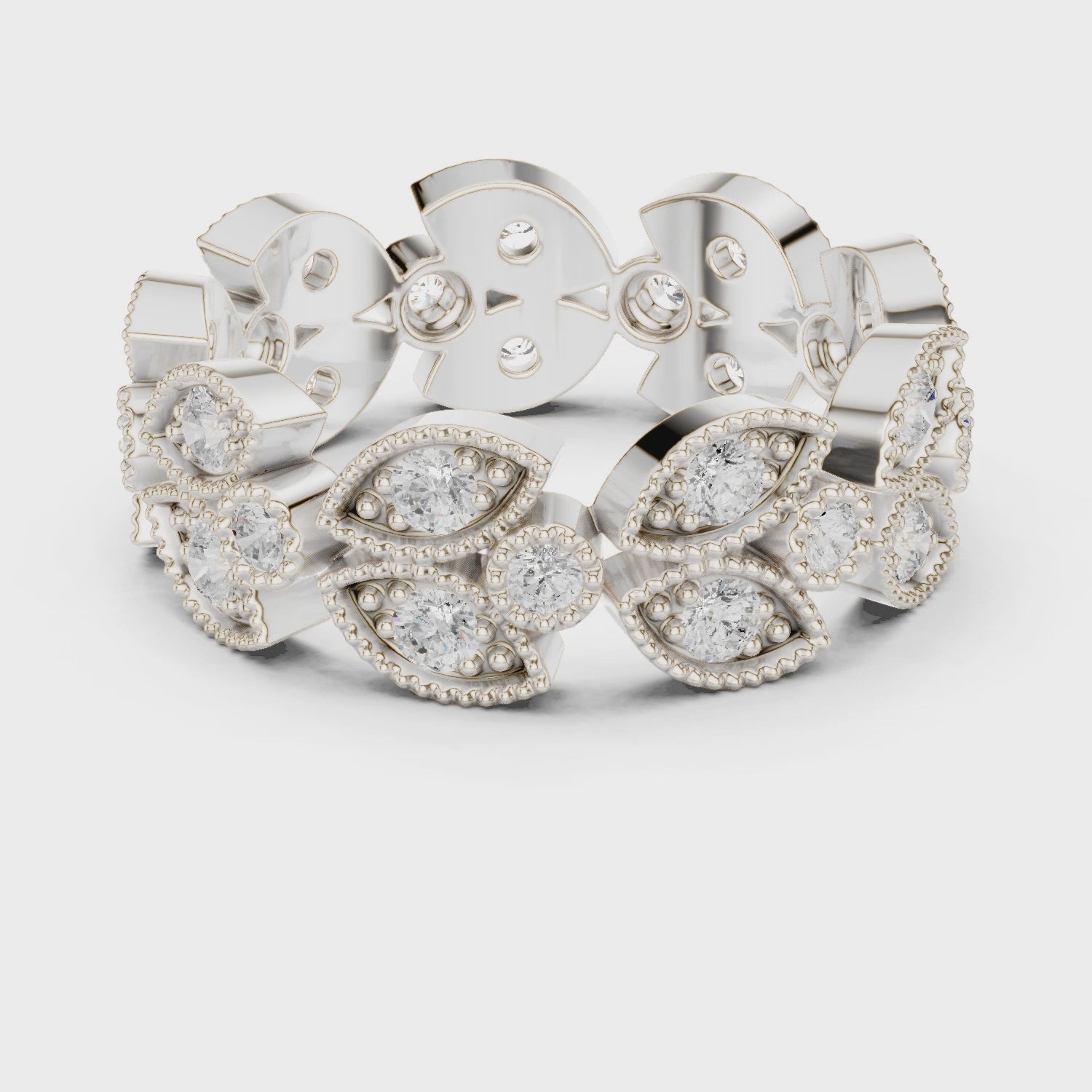 Petal Floral Round Diamond Eternity Band in Silver