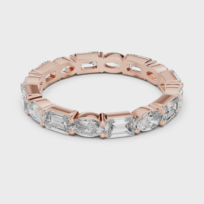 Wave Alternating Emerald & Oval Diamond Eternity Band in Rose Gold
