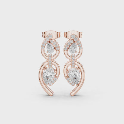 Iris Halo Pear & Round Diamond Drop Earrings in Rose Gold