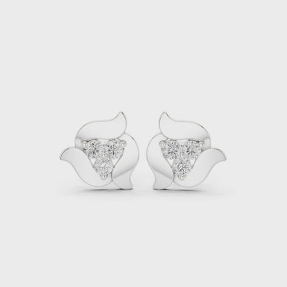 Sculpted Petal Round Diamond Stud Earrings in Silver