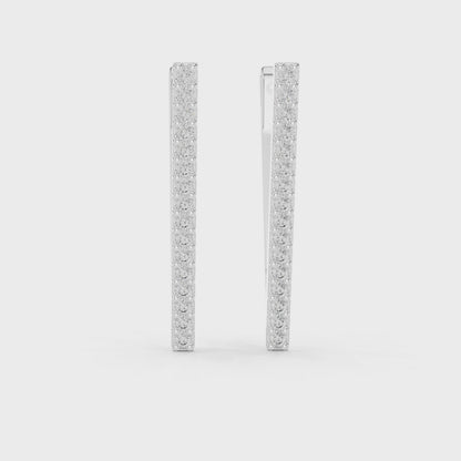 V-Line Pave Round Diamond Huggies Hoop Earrings in Silver