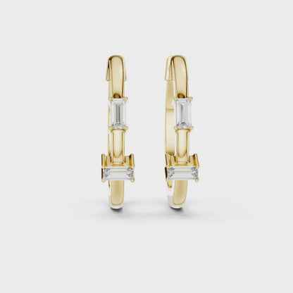 Iris Emerald Diamond Huggie Hoop Earrings in Yellow Gold