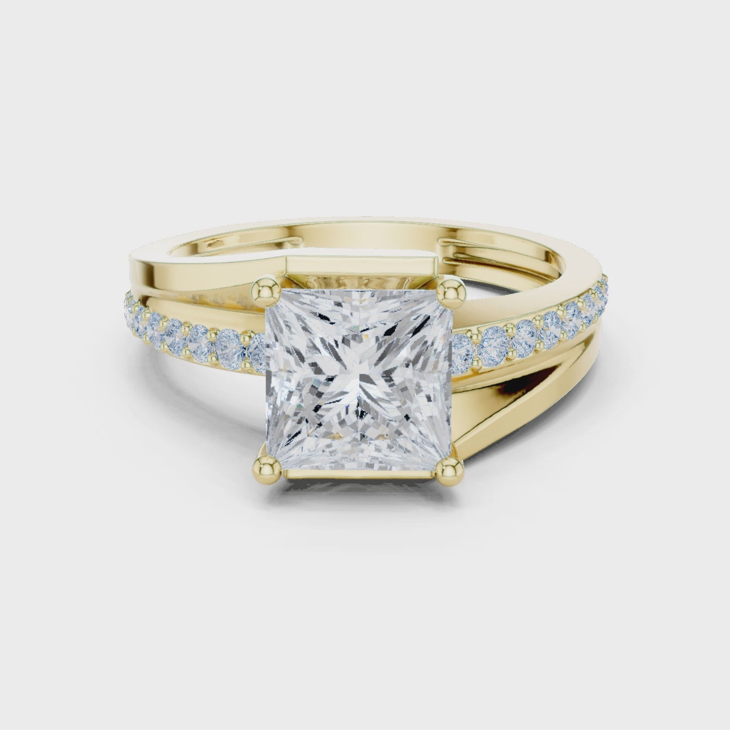 Crest Bypass Princess & Round Diamond Engagement Ring in Yellow Gold