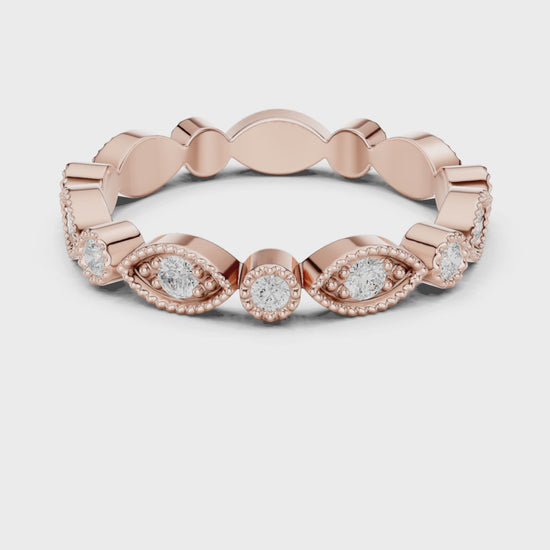 Iris Milgrain Round Diamond Anniversary Band in Rose Gold
