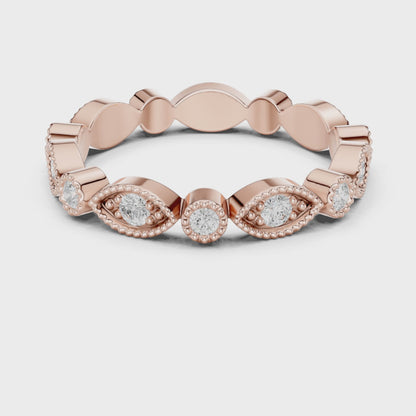 Iris Milgrain Round Diamond Anniversary Band in Rose Gold