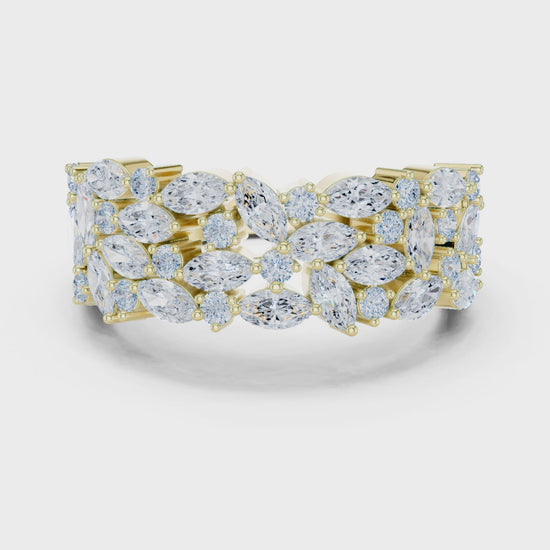 Bloom Cluster Marquise & Round Diamond Fashion Ring in Yellow Gold