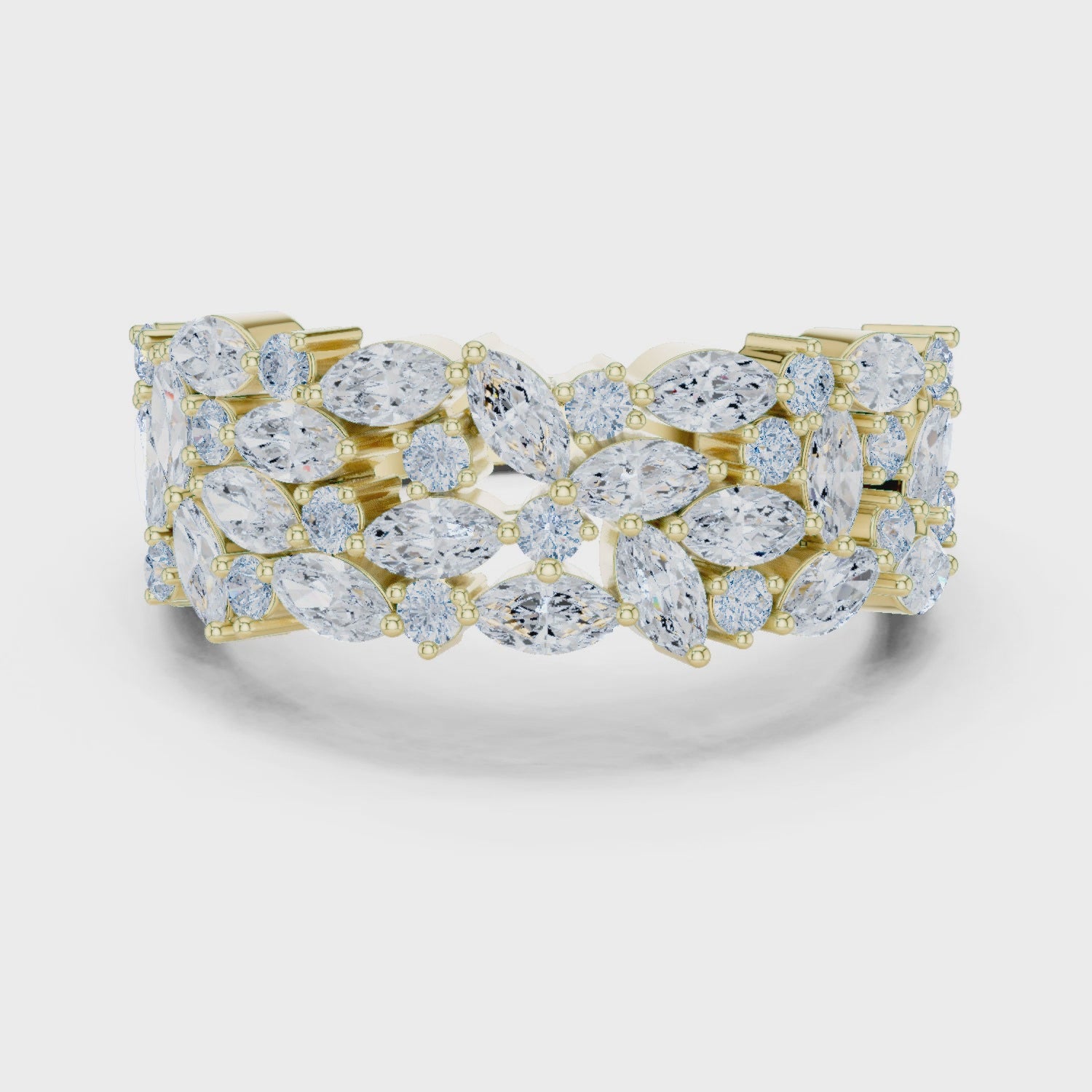 Bloom Cluster Marquise & Round Diamond Fashion Ring in Yellow Gold