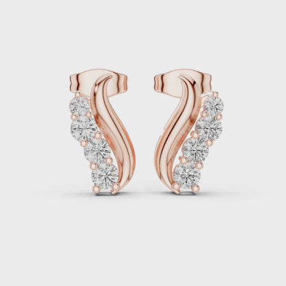 Wave Round Diamond Climber Earrings in Rose Gold