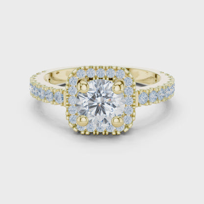 Stella Halo Round Diamond Engagement Ring in Yellow Gold