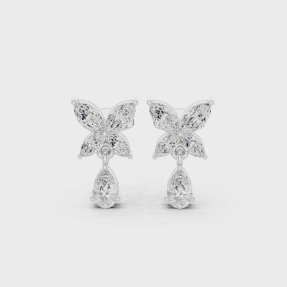 Dewdrop Flora Marquise & Pear Diamond Stud Earrings in Silver