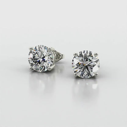 Four Prong Round Diamond Stud Earrings in White Gold