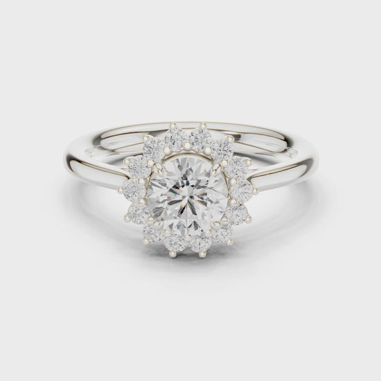 Iris Halo Round Diamond Engagement Ring in Silver