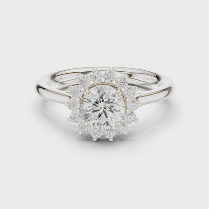 Iris Halo Round Diamond Engagement Ring in Silver