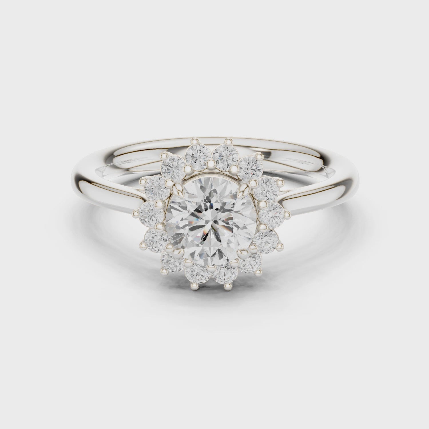 Iris Halo Round Diamond Engagement Ring in Silver