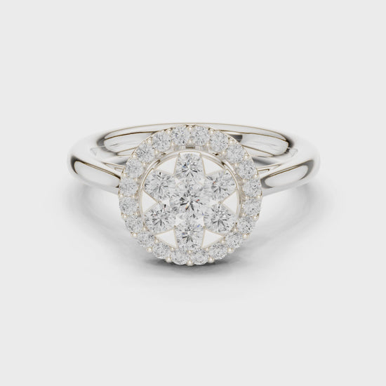 Starburst Halo Round Diamond Engagement Ring in Silver