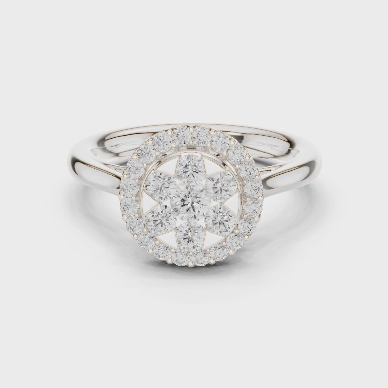 Starburst Halo Round Diamond Engagement Ring in Silver