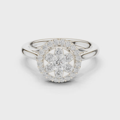 Starburst Halo Round Diamond Engagement Ring in Silver