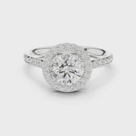 Aurora Halo Round Diamond Engagement Ring in Silver
