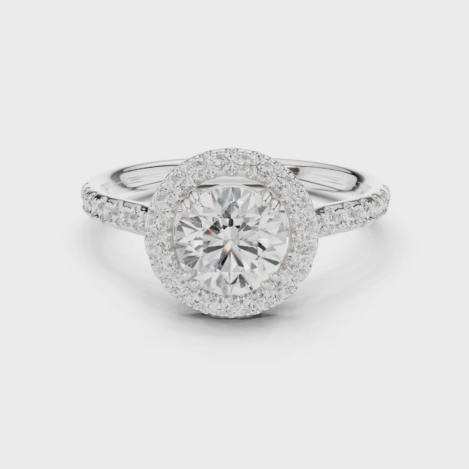 Aurora Halo Round Diamond Engagement Ring in Silver