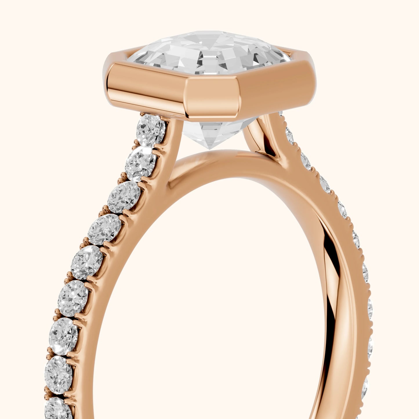 Cora Bezel Pavé Asscher Diamond Ring in Rose Gold - slant-view.webp