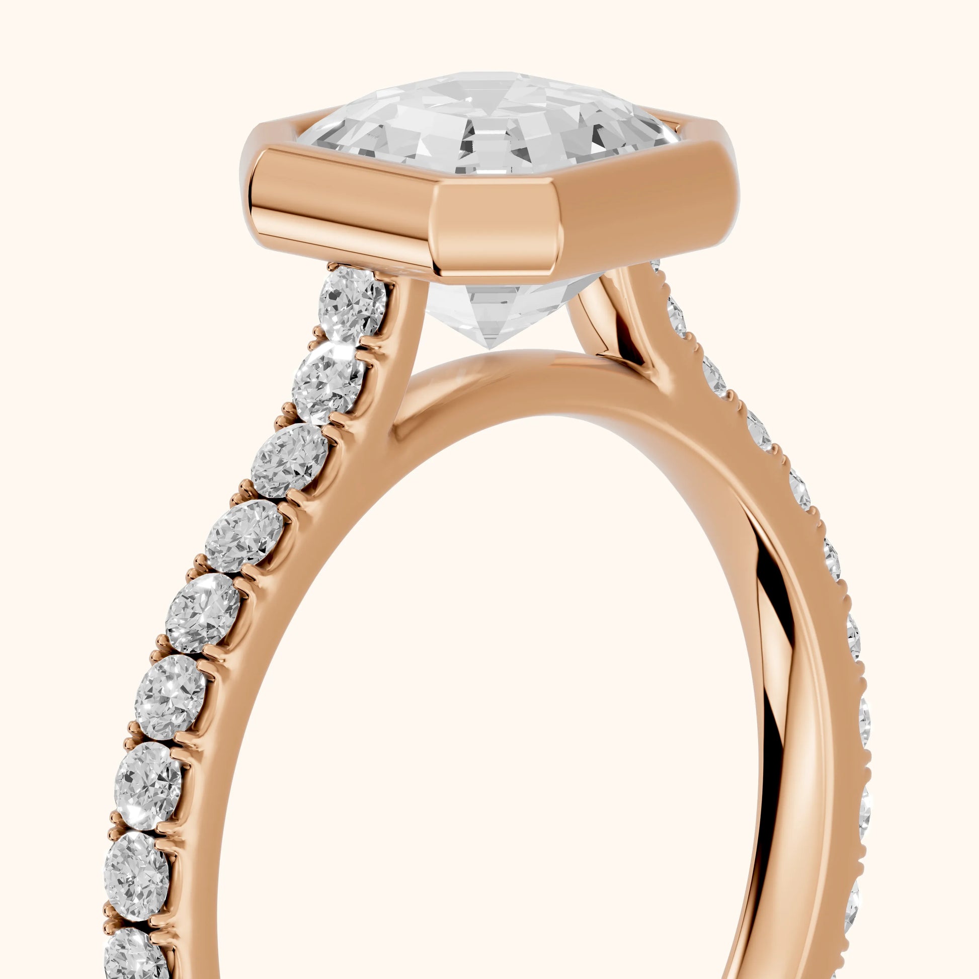 Cora Bezel Pavé Asscher Diamond Ring in Rose Gold - slant-view.webp
