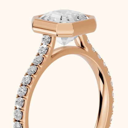 Cora Bezel Pavé Asscher Diamond Ring in Rose Gold - slant-view.webp