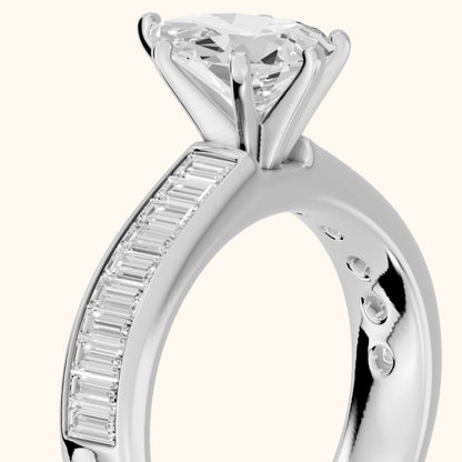 Malibu Wide Band Baguette Pear Diamond Engagement Ring in Silver - slant-view.webp