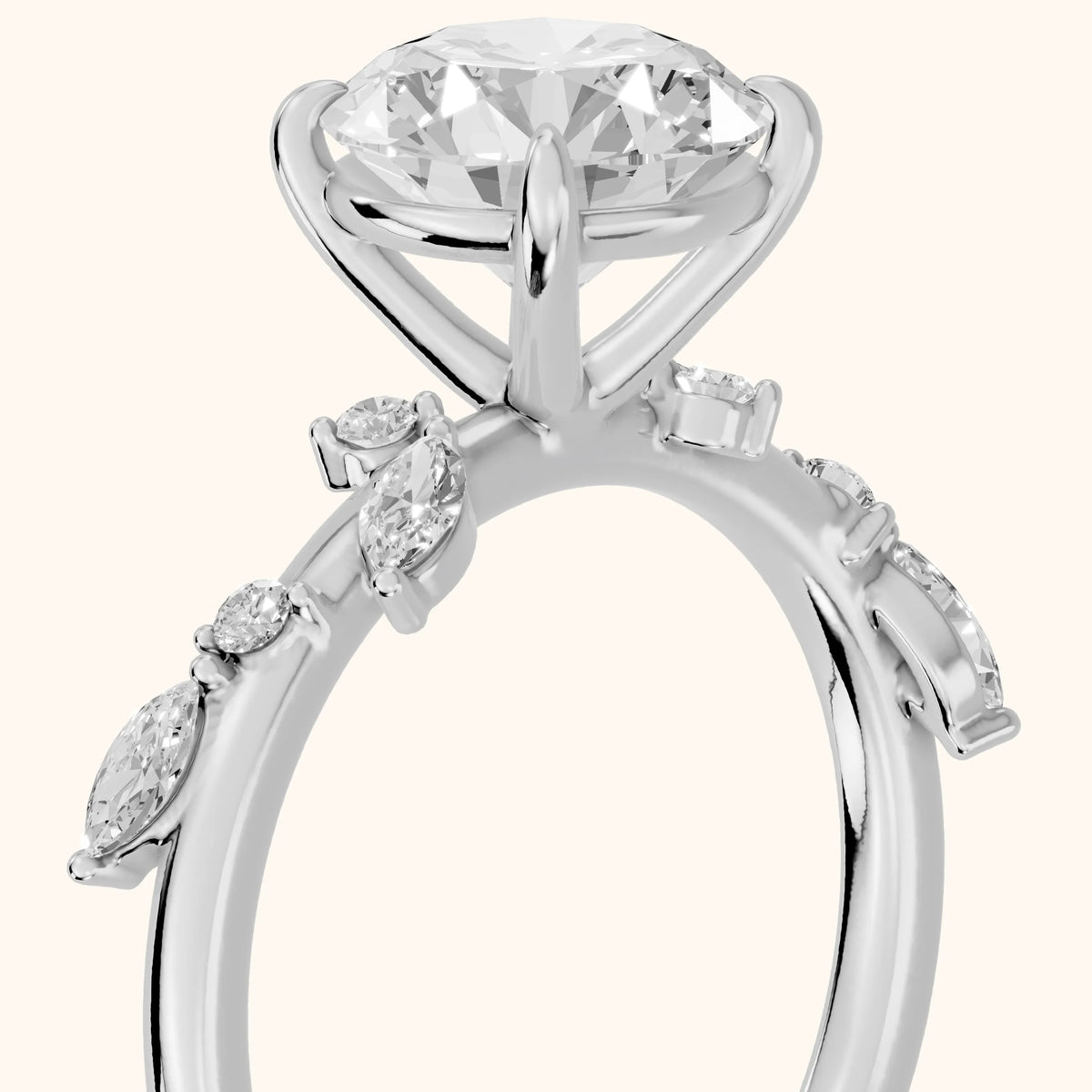 Vivian Leaf Round Diamond Engagement Ring in Silver - slant-view.webp