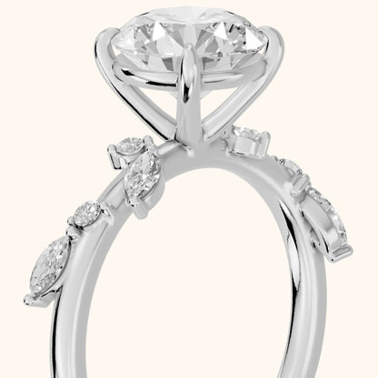 Vivian Leaf Round Diamond Engagement Ring in Silver - slant-view.webp