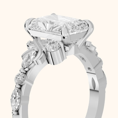 Lanai Marquise-Side Radiant Diamond Engagement Ring in Silver - slant-view.webp