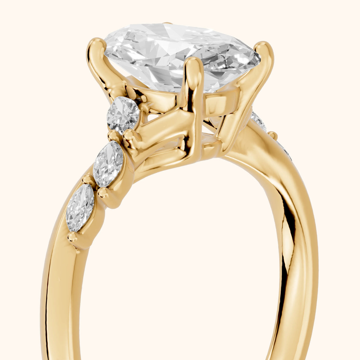Cathy Leaf Twist Oval Diamond Engagement Ring in Yellow Gold - slant-view.webp