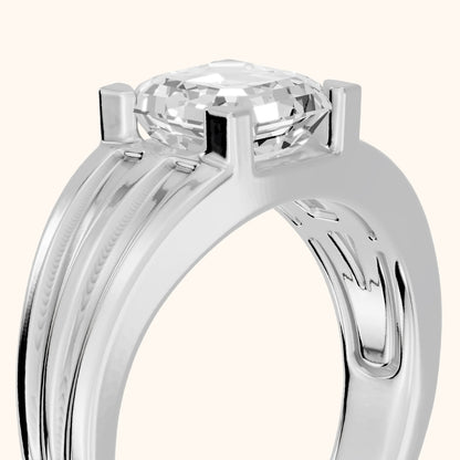 Elko Grooved Solitaire Asscher Diamond Engagement Ring in Silver - slant-view.webp