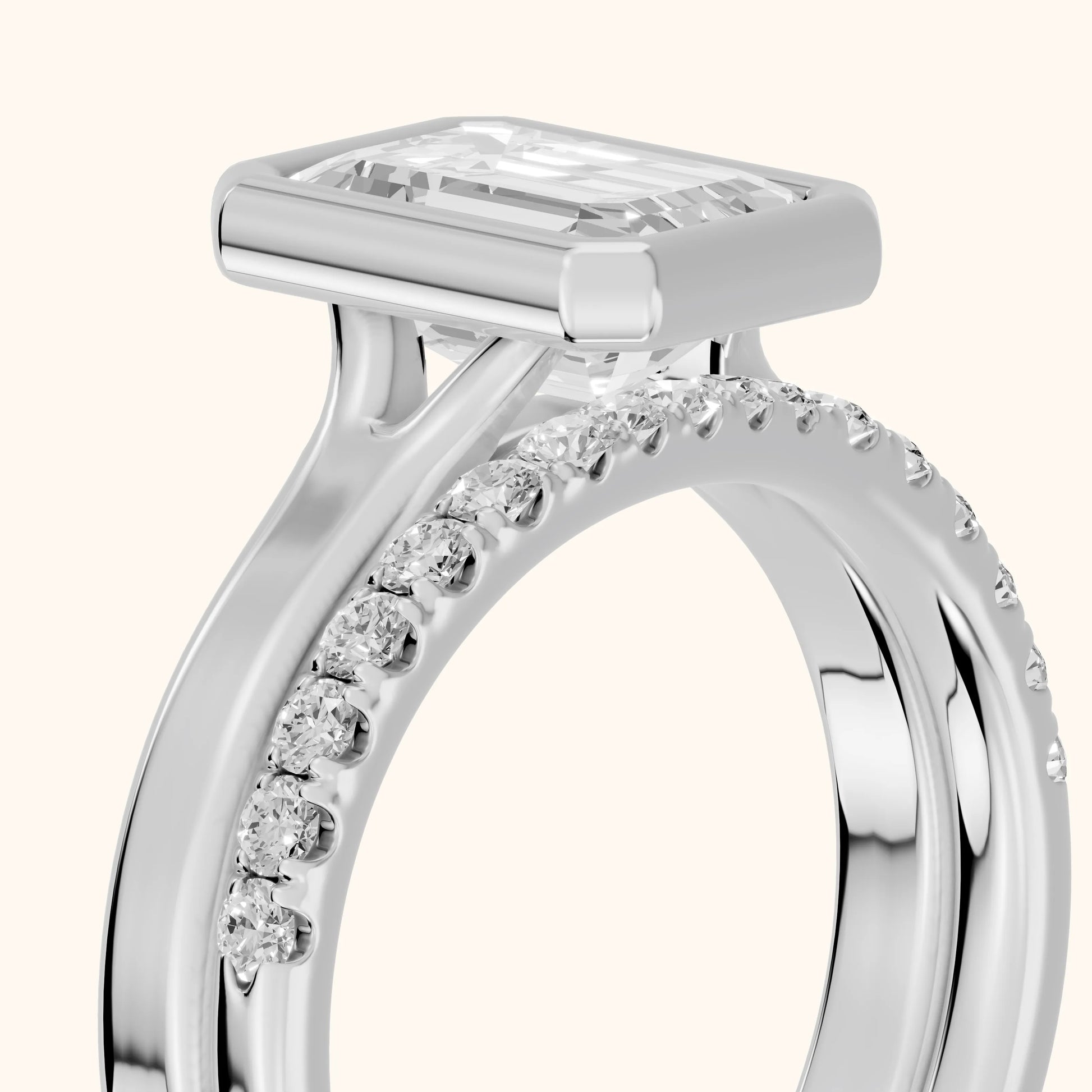 Ayla Bezel Bypass Emerald Diamond Ring in Silver - slant-view.webp