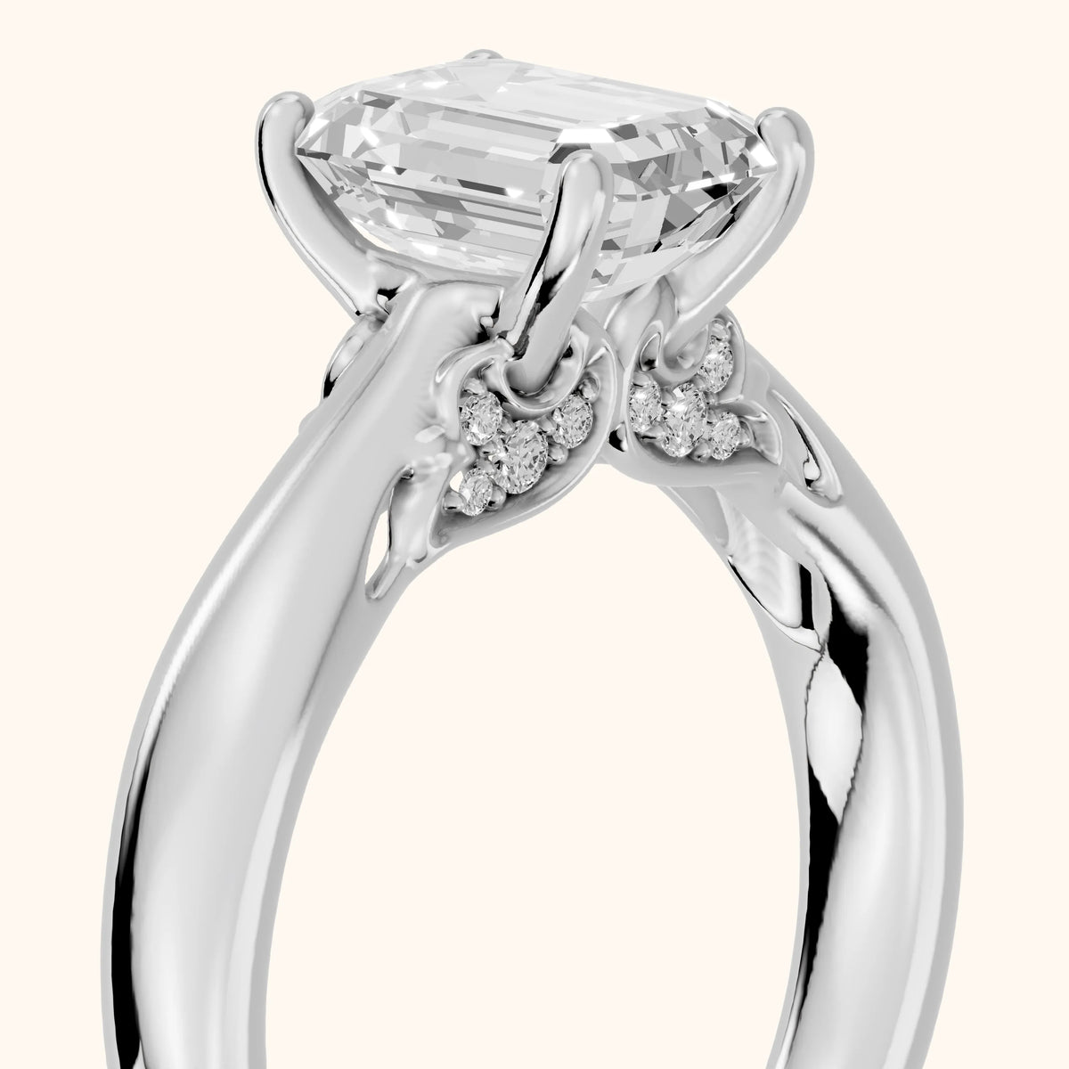 Vanessa Cathedral Emerald Diamond Engagement Ring in Platinum - slant-view.webp
