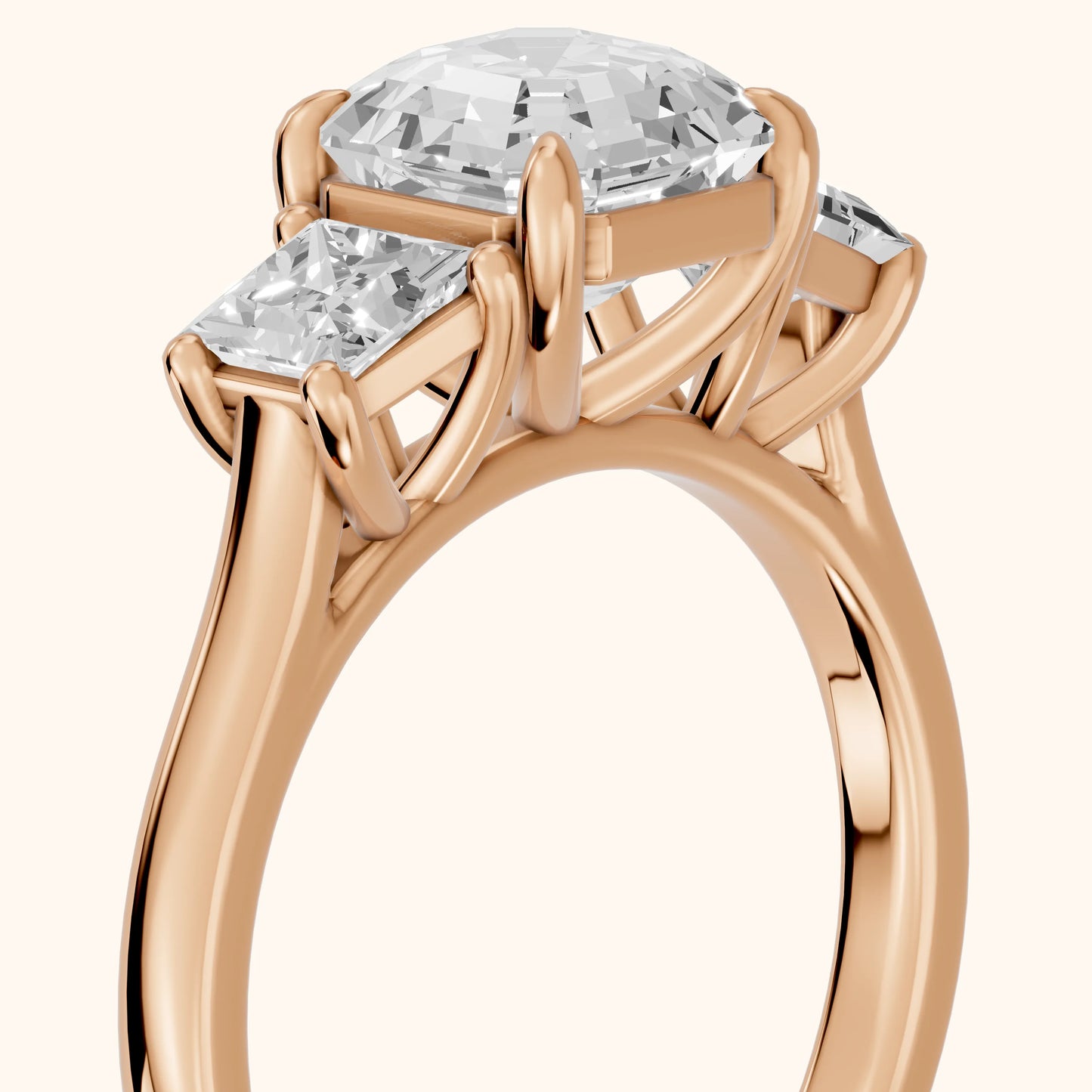 Sienna Three-Stone Asscher Diamond Ring in Rose Gold - slant-view.webp