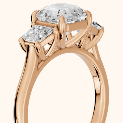 Sienna Three-Stone Asscher Diamond Ring in Rose Gold - slant-view.webp