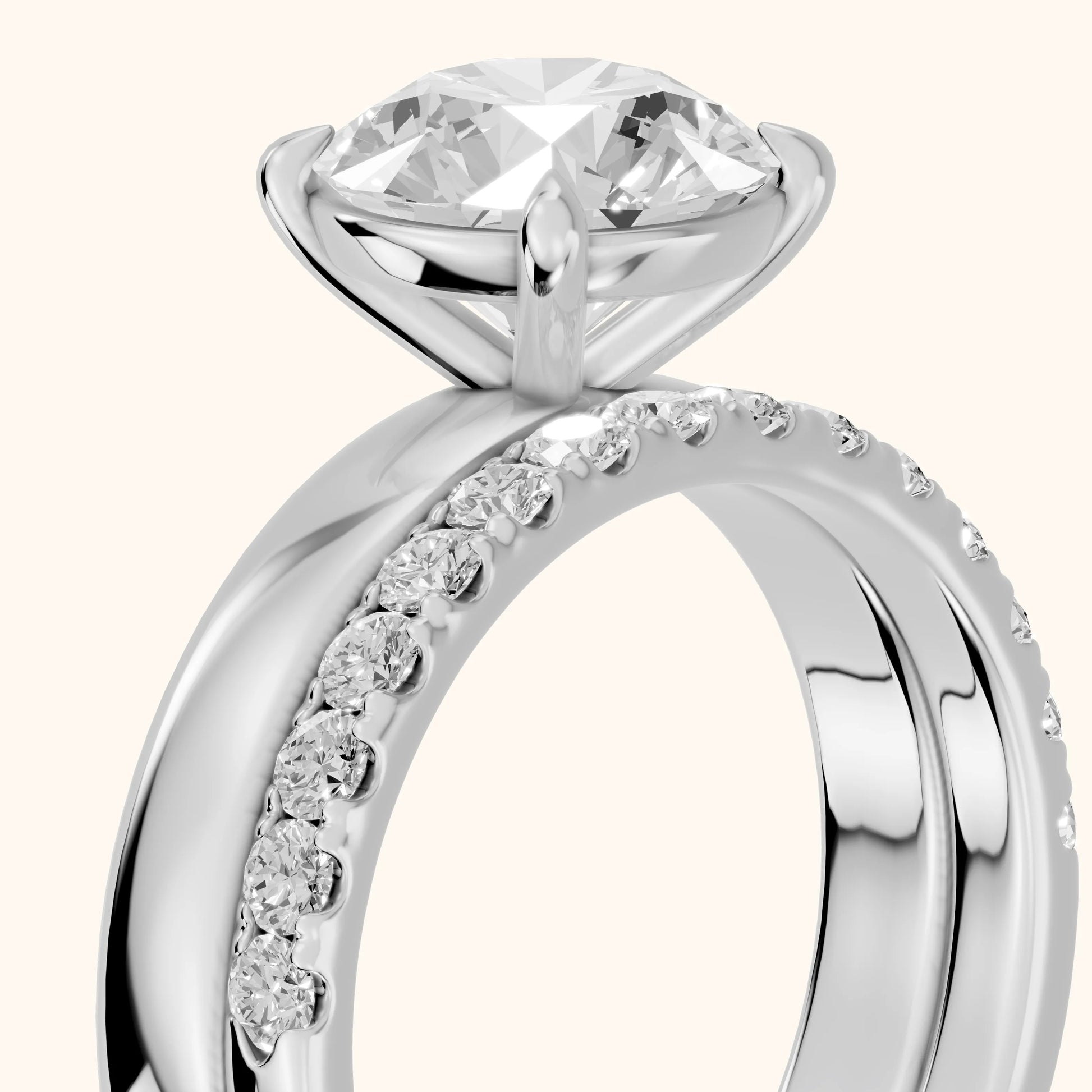 Veda Split Shank Pavé Round Diamond Engagement Ring in White Gold - slant-view.webp