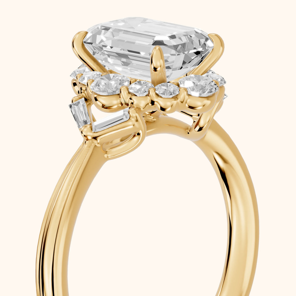 Lyla Deco Halo Emerald Diamond Engagement Ring in Yellow Gold - slant-view.webp