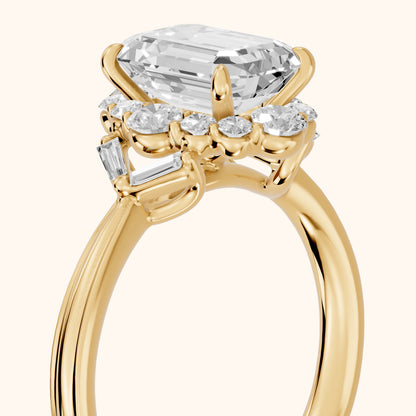 Lyla Deco Halo Emerald Diamond Engagement Ring in Yellow Gold - slant-view.webp