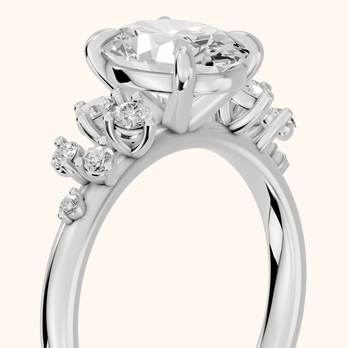 Mirabelle Cluster Oval Diamond Engagement Ring in White Gold - slant-view.webp