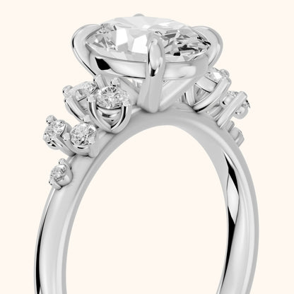 Mirabelle Cluster Oval Diamond Engagement Ring in White Gold - slant-view.webp