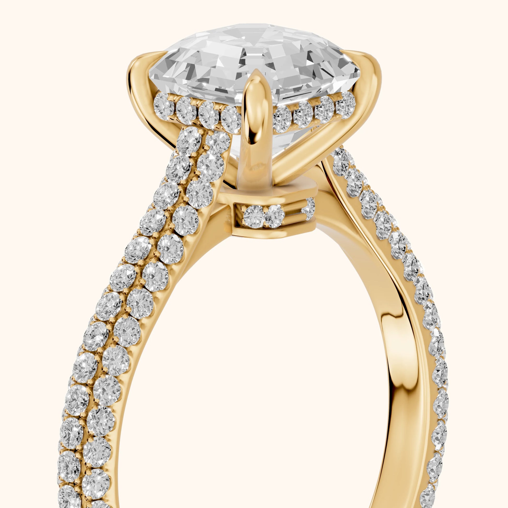 Della Hidden Halo Pavé Asscher Diamond Engagement Ring in Yellow Gold - slant-view.webp