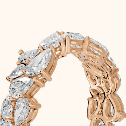 Fleur Shared Prong Pear Diamond Eternity Band in Rose Gold - slant-view
