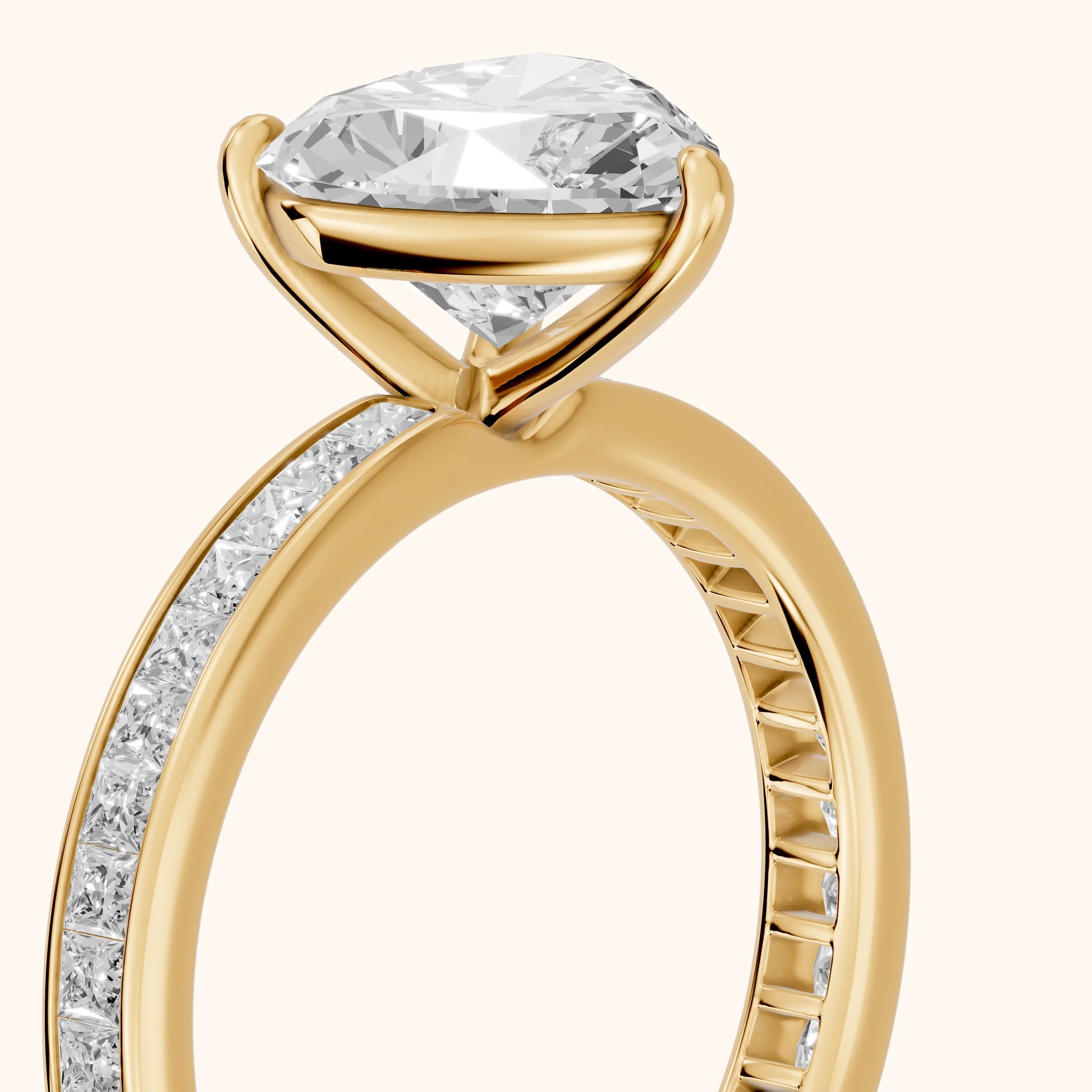 Brielle Channel Set Solitaire Heart Diamond Ring in Yellow Gold - slant-view.webp