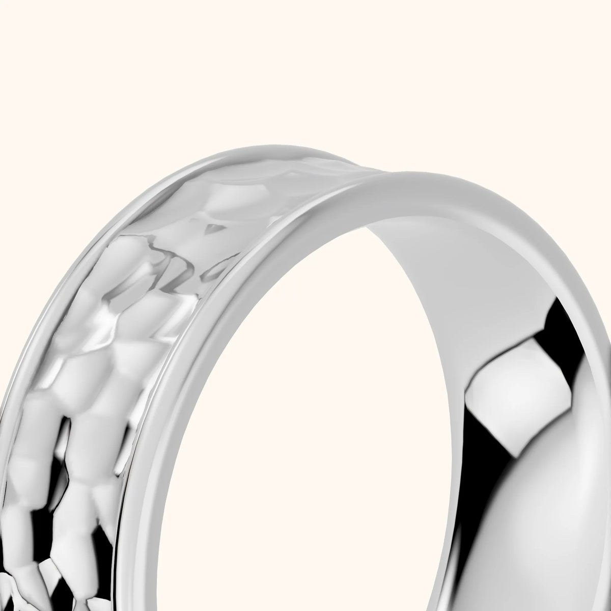 Sahana Hammered Step Edge Wedding Band in White Gold - slant-view