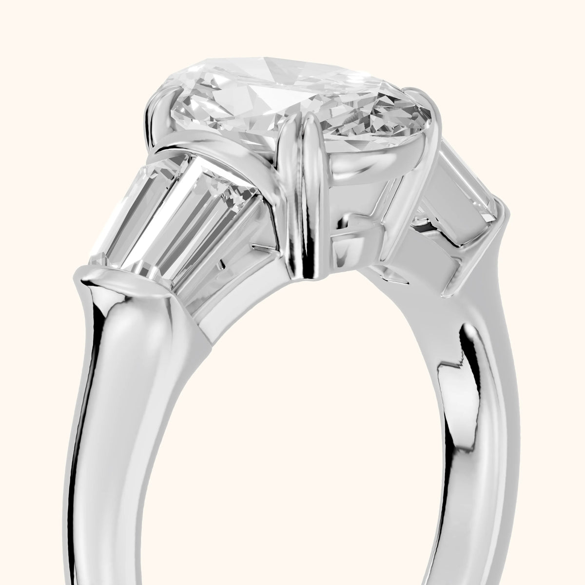 Ilsa Deco Baguette Oval Diamond Engagement Ring in Silver - slant-view.webp