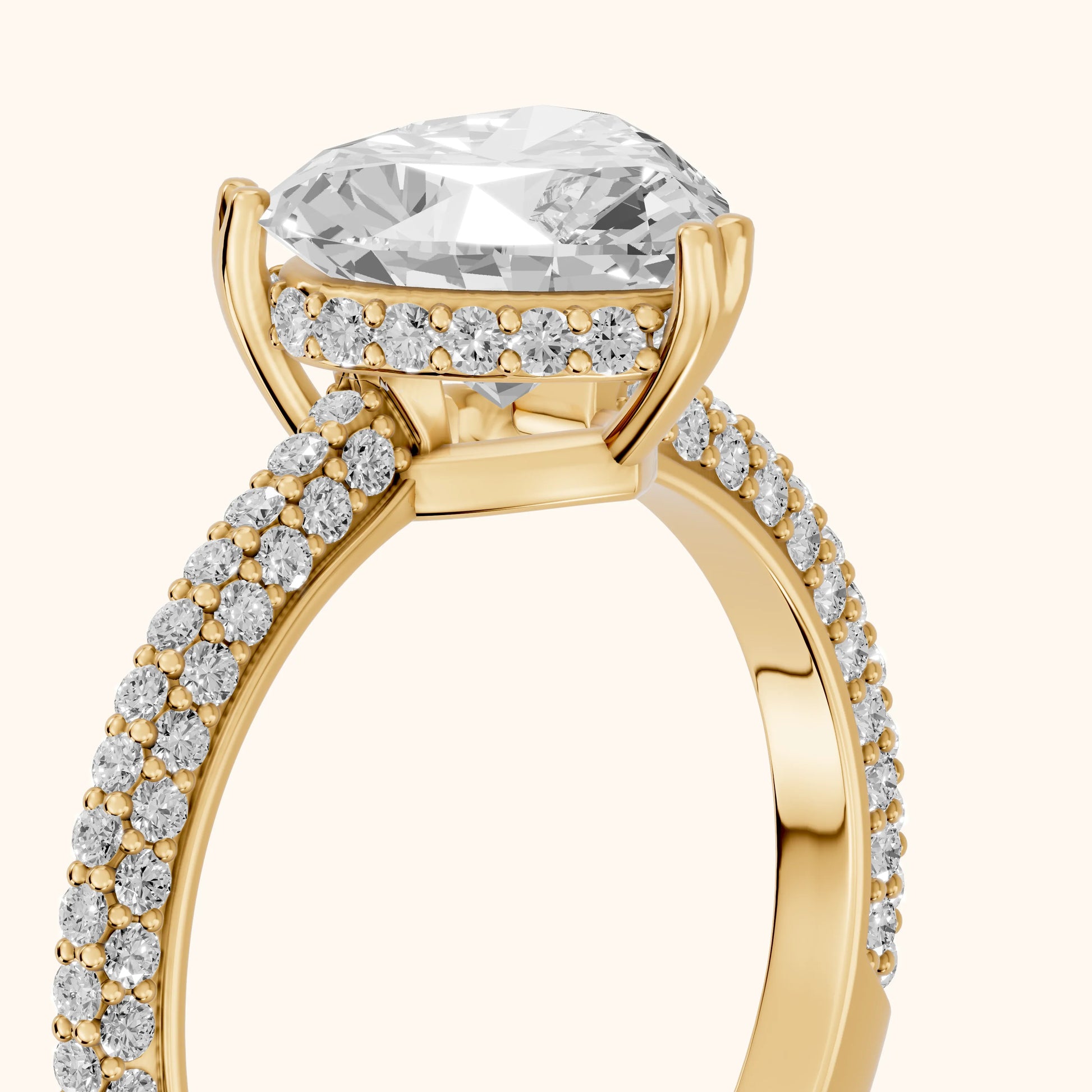 Violet Hidden Halo Pavé Heart Diamond Ring in Yellow Gold - slant-view.webp