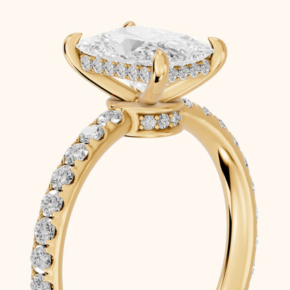 Thea Hidden Halo Pavé Radiant Diamond Engagement Ring in Yellow Gold - slant-view.webp